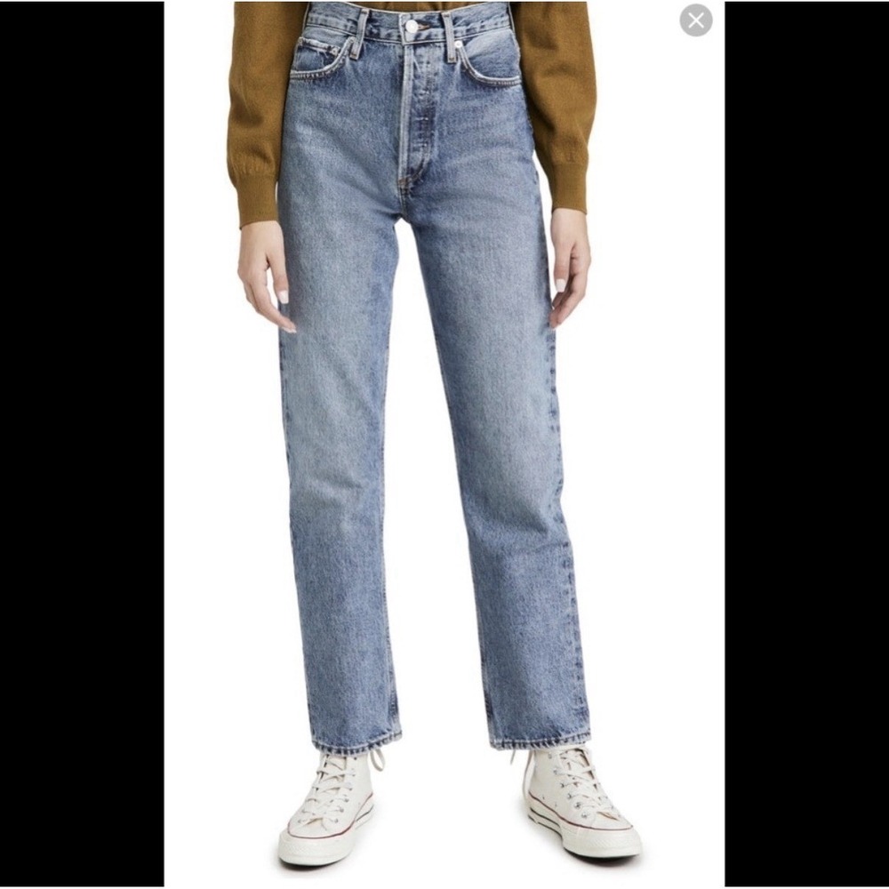 AGOLDE 90s Jeans Sz 27 Light Blue Wash High Rise Straight Button Fly Denim A069H